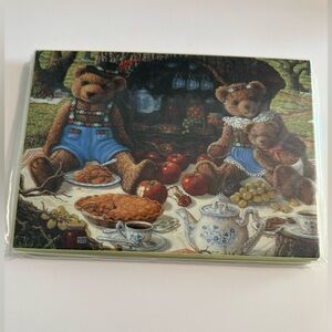"Family Picnic at Apple Hill"by Janet Kruskamp Teddy Bears Art Print 10 Cards